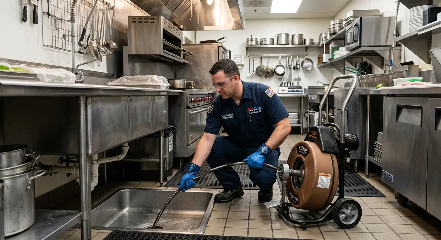 Commercial drain cleaning service in a restaurant kitchen in South Bound Brook